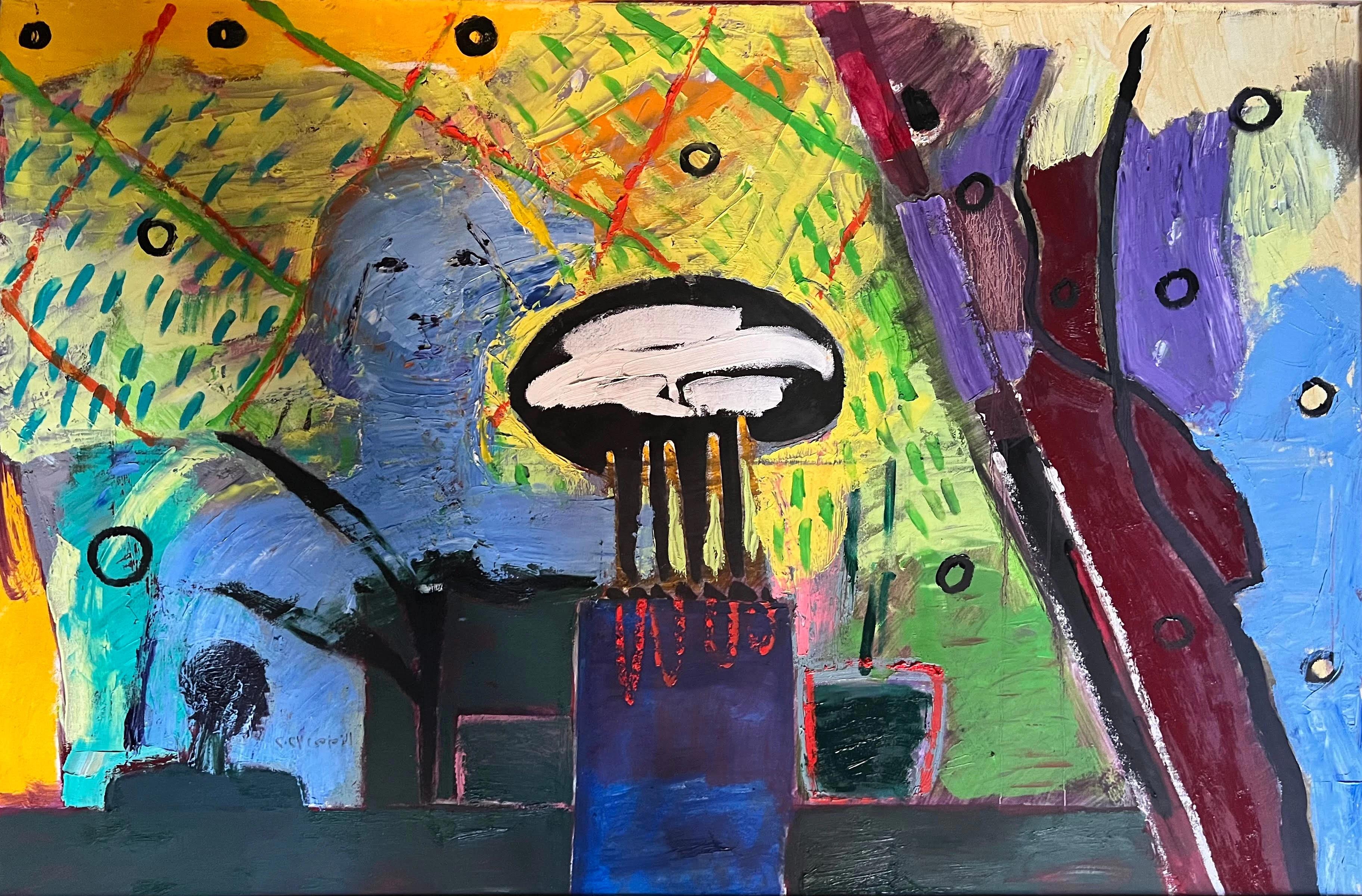 "Premonition" Abstract Oil Painting 32" x 47" inch by Ashraf Zamzami

Ashraf El Zamzami was a graduate of the Academy of Fine Arts in Minya, and he fast made a name for himself in the local art scene in the mid-1990s with his palpably naive yet