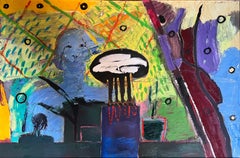 "Premonición" Pintura al óleo abstracta 32" x 47" pulgadas por Ashraf Zamzami