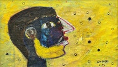 « Profil jaune », peinture à l'huile figurative de 16" x 26" pouces par Ashraf Zamzami