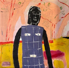 "Self-Portrait" Pittura ad olio figurativa 38" x 38" pollici di Ashraf Zamzami