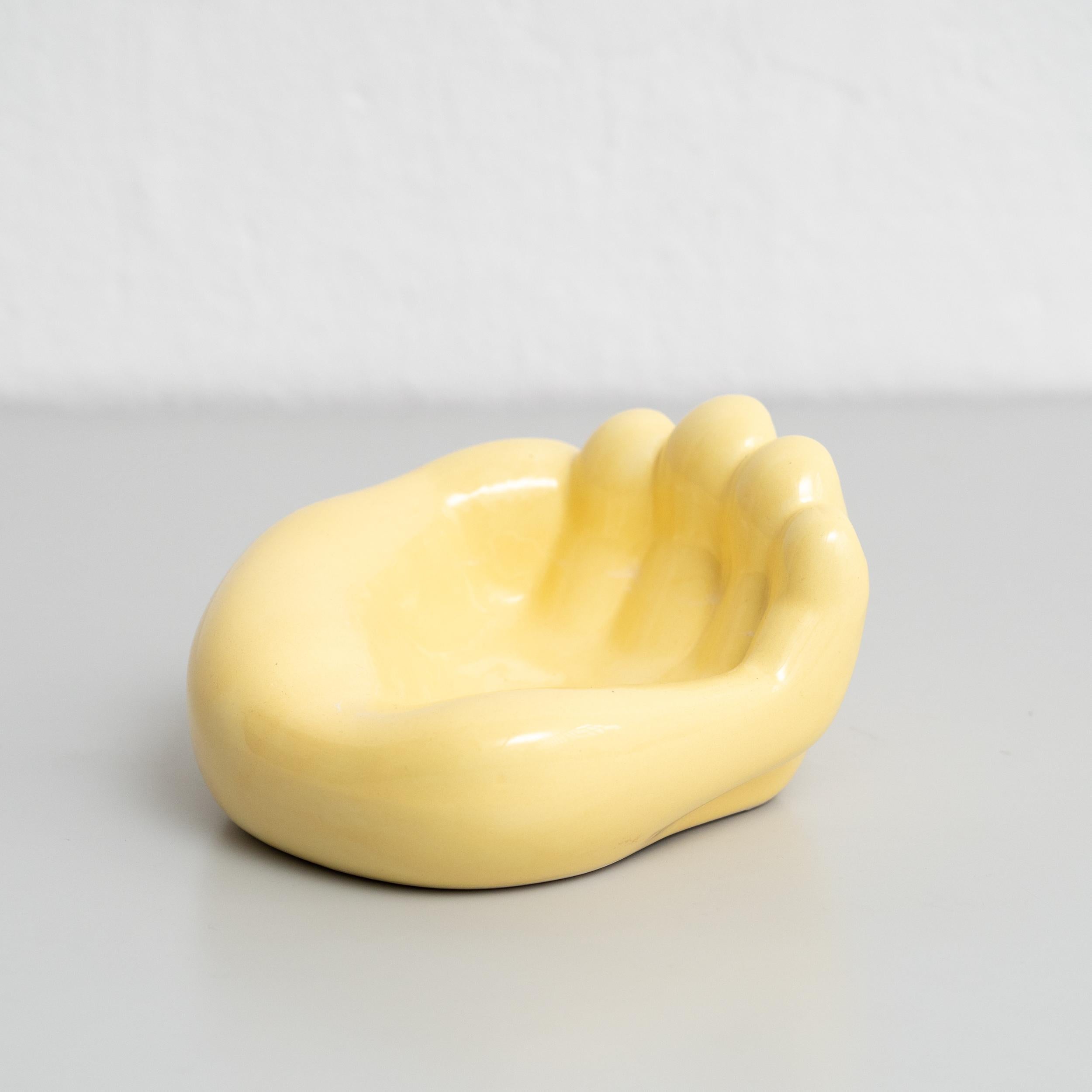 Mid-Century Modern Ashtray After Georges Jouve Ceramic in Yellow, circa 1950 For Sale