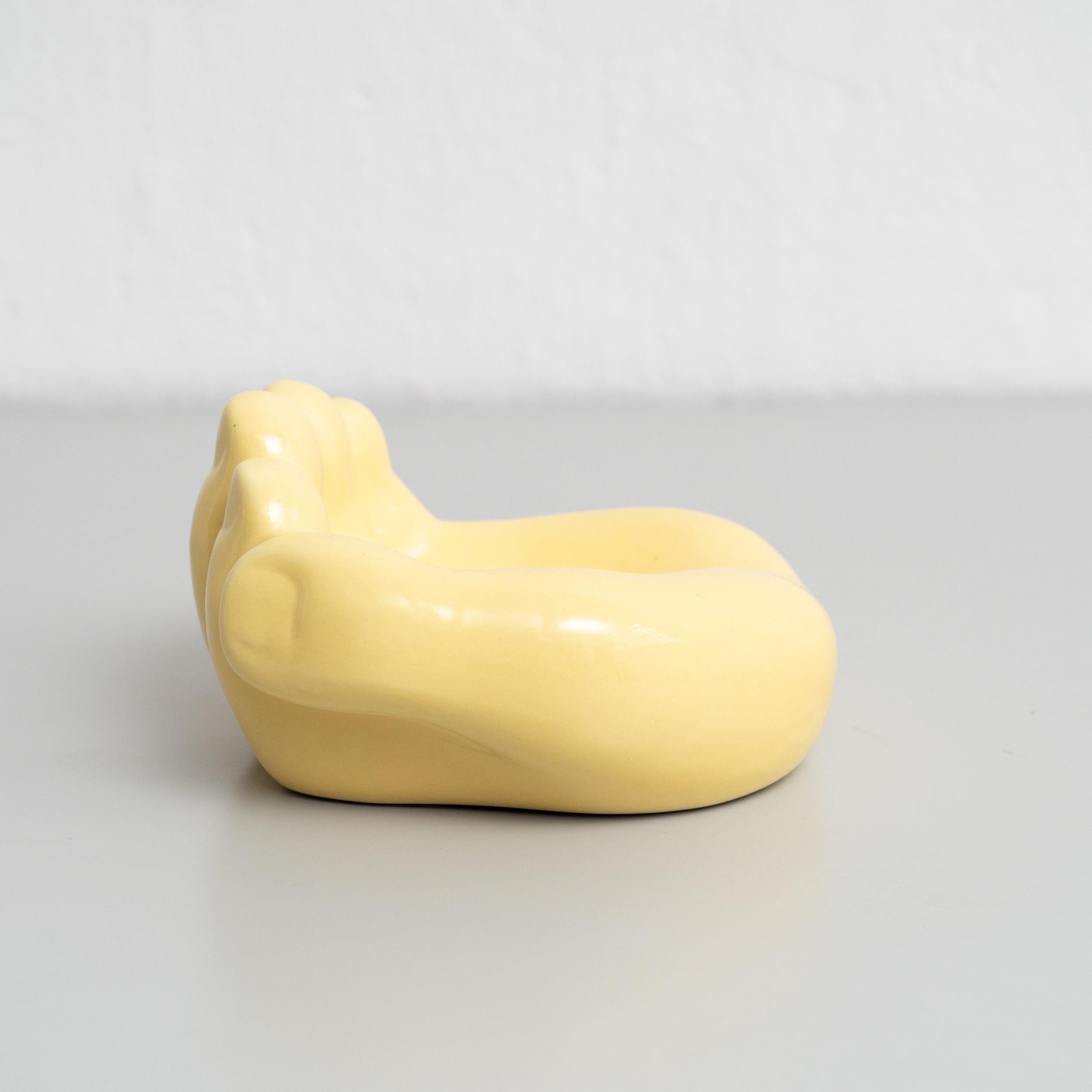 Mid-20th Century Ashtray After Georges Jouve Ceramic in Yellow, circa 1950 For Sale