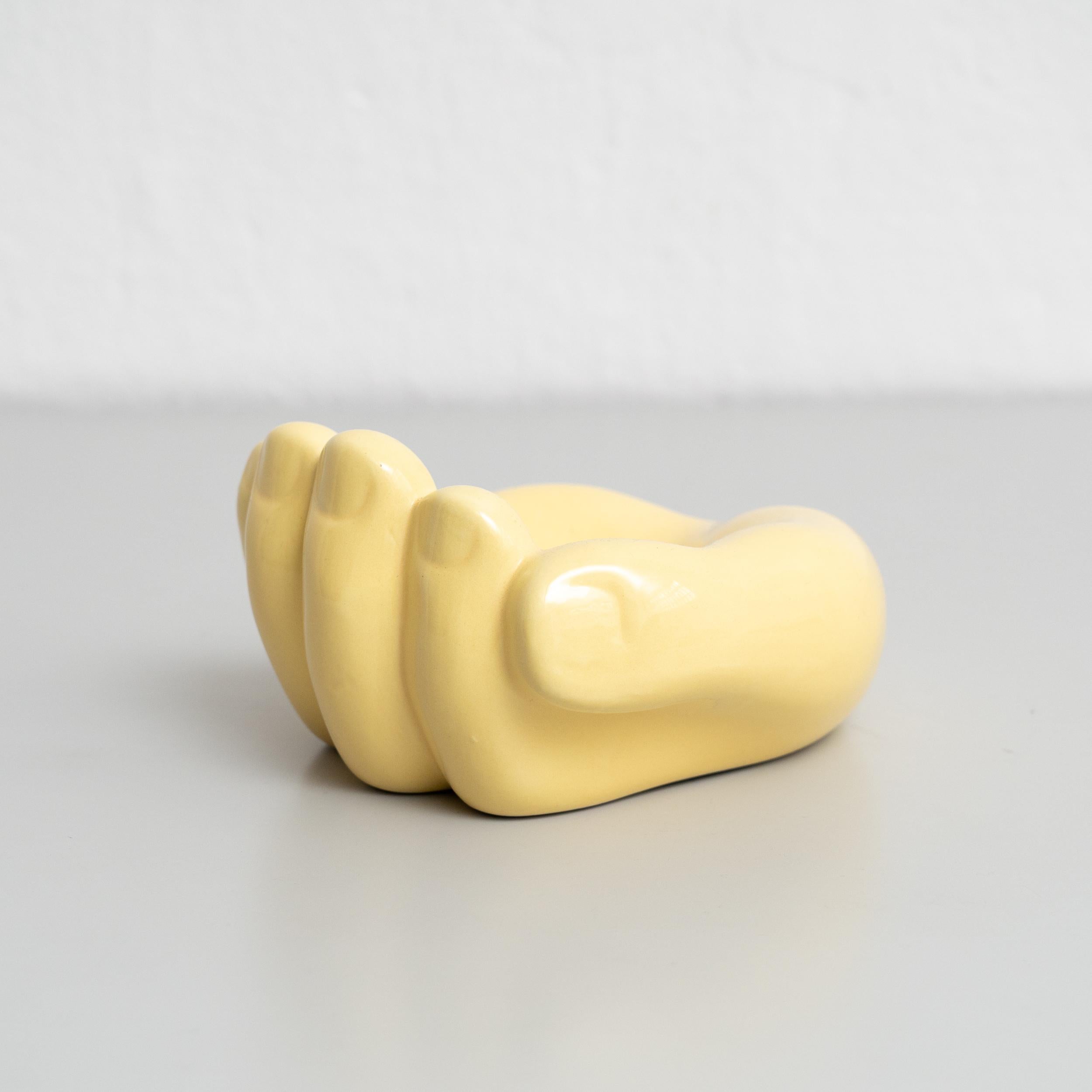 Ashtray After Georges Jouve Ceramic in Yellow, circa 1950 For Sale 1