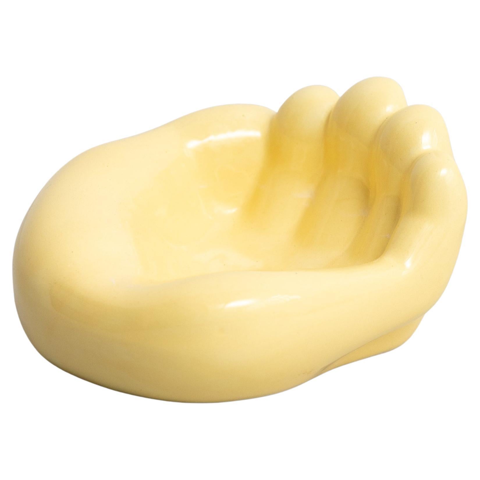Ashtray After Georges Jouve Ceramic in Yellow, circa 1950 For Sale