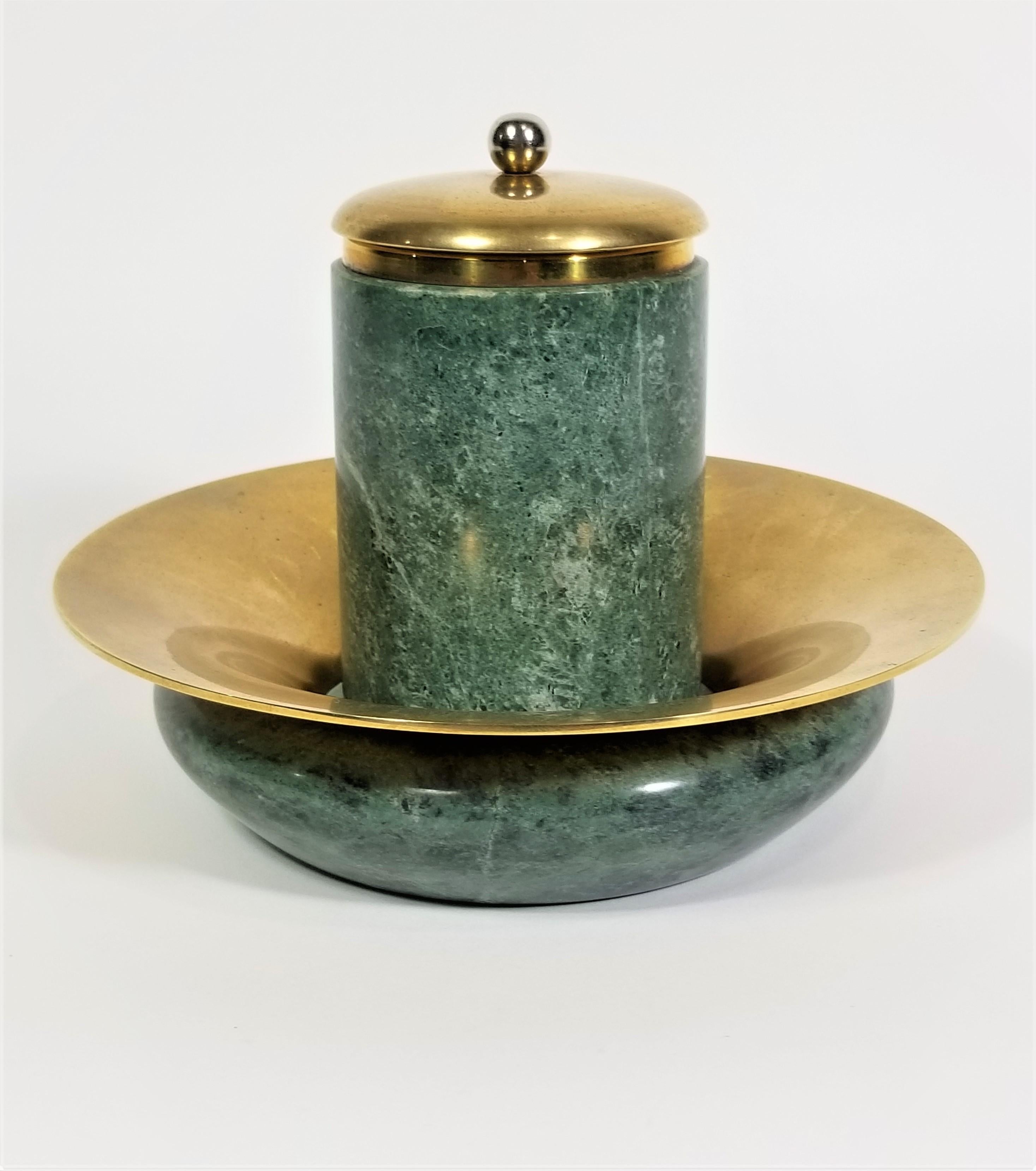 Ashtray and Holder Green Marble and Brass Smoking Set  For Sale 9