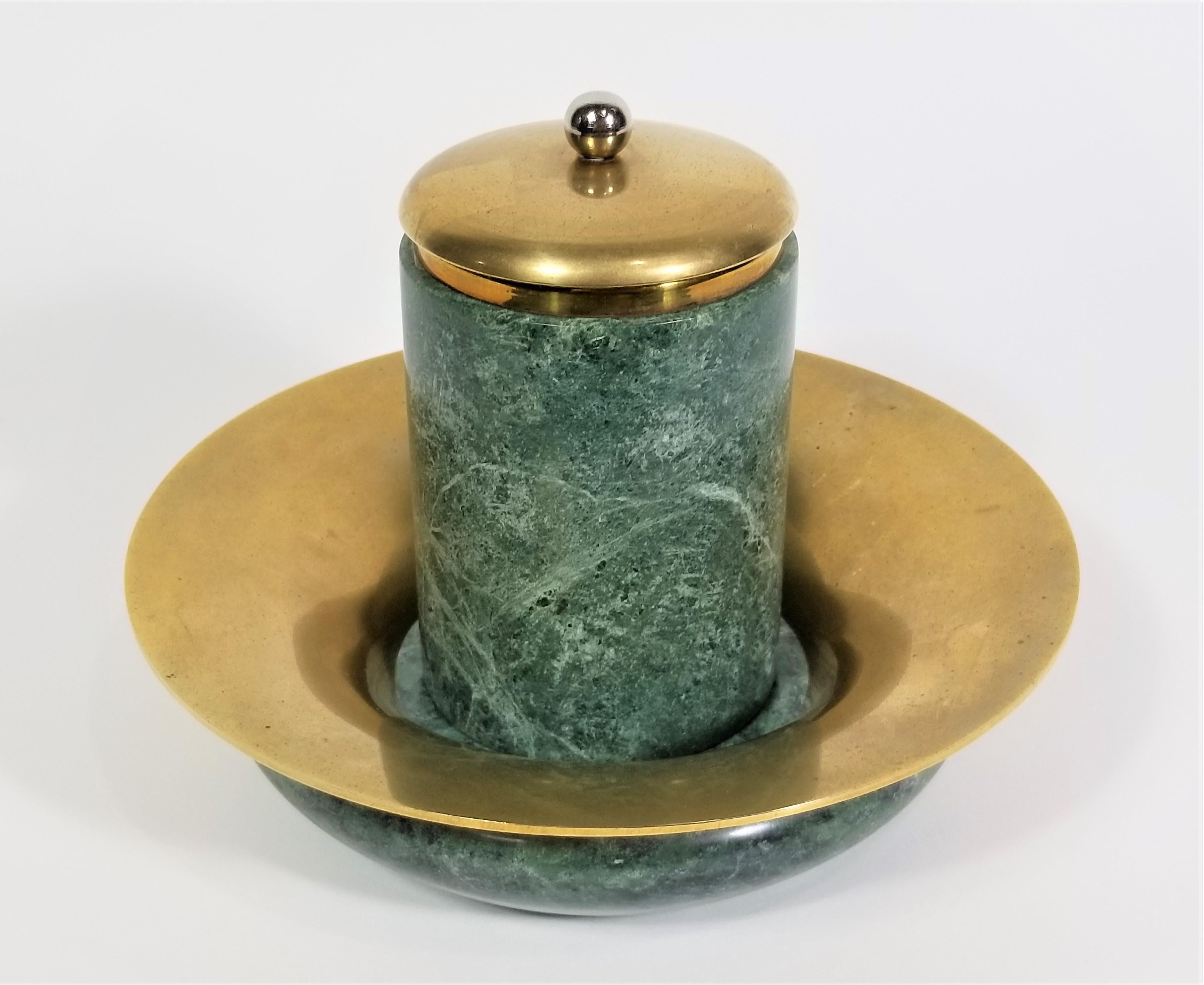Ashtray and Holder Green Marble and Brass Smoking Set  For Sale 10