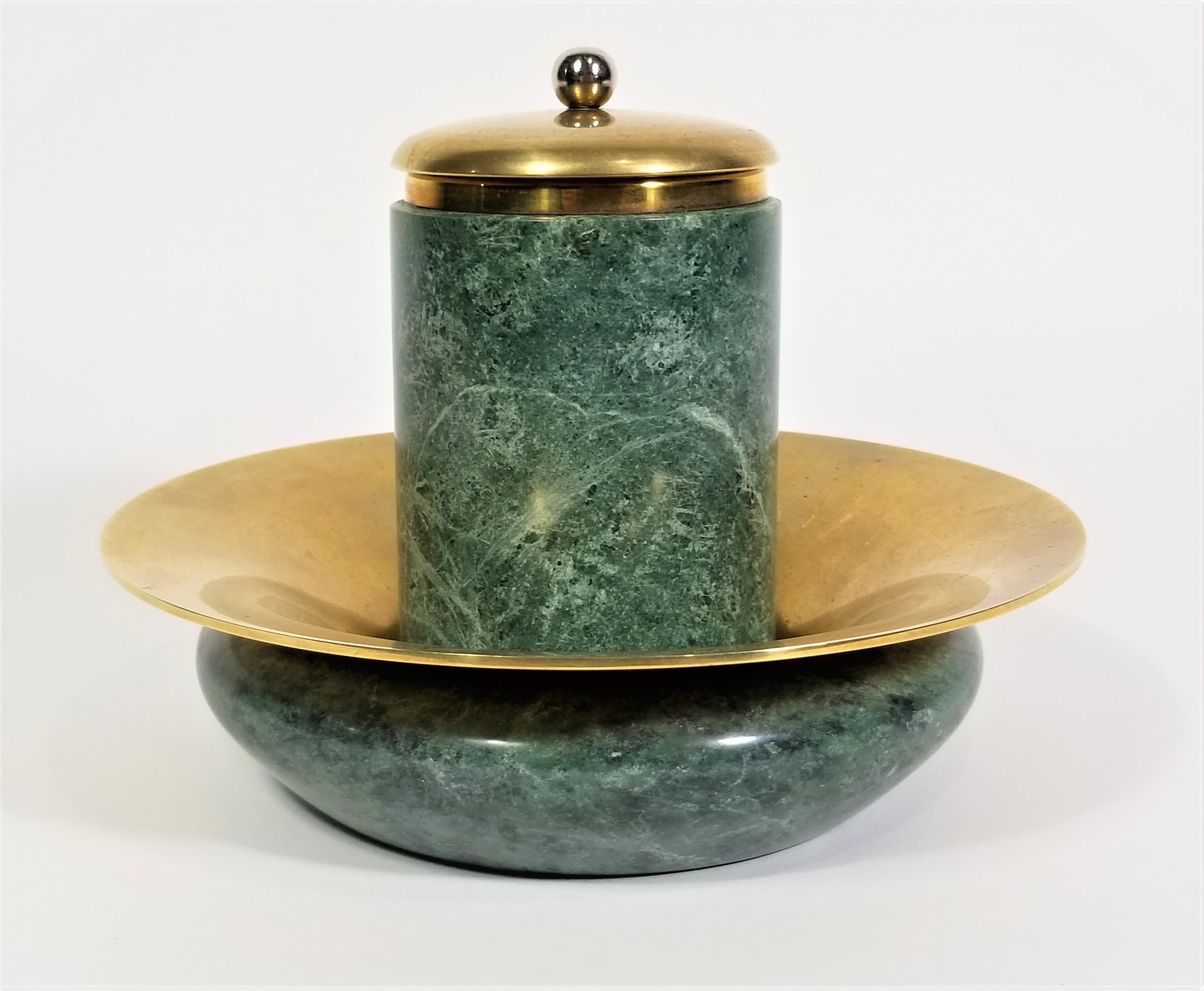 Ashtray and Holder Green Marble and Brass Smoking Set  For Sale 11