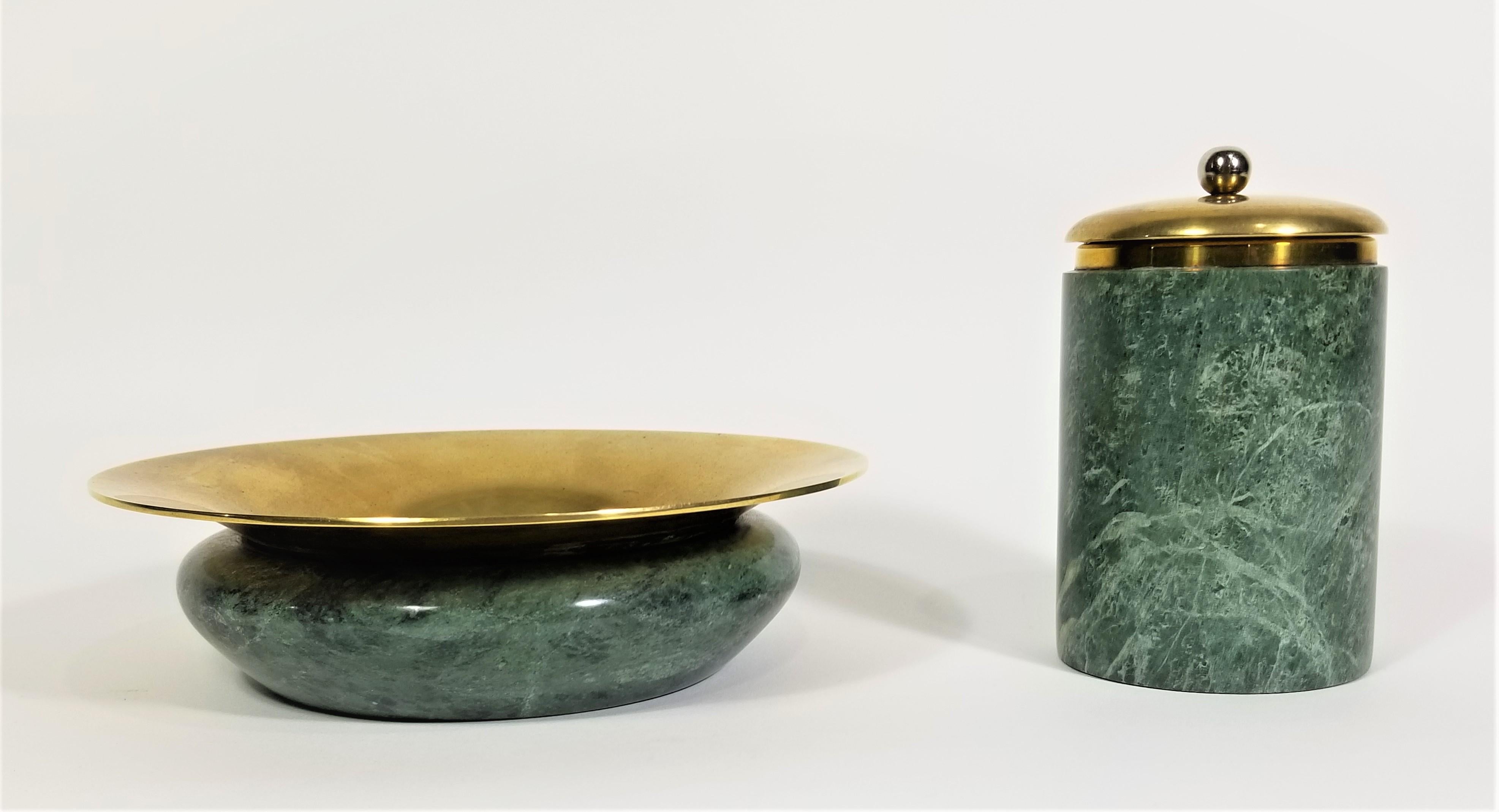 Ashtray and Holder Green Marble and Brass Smoking Set  For Sale 12