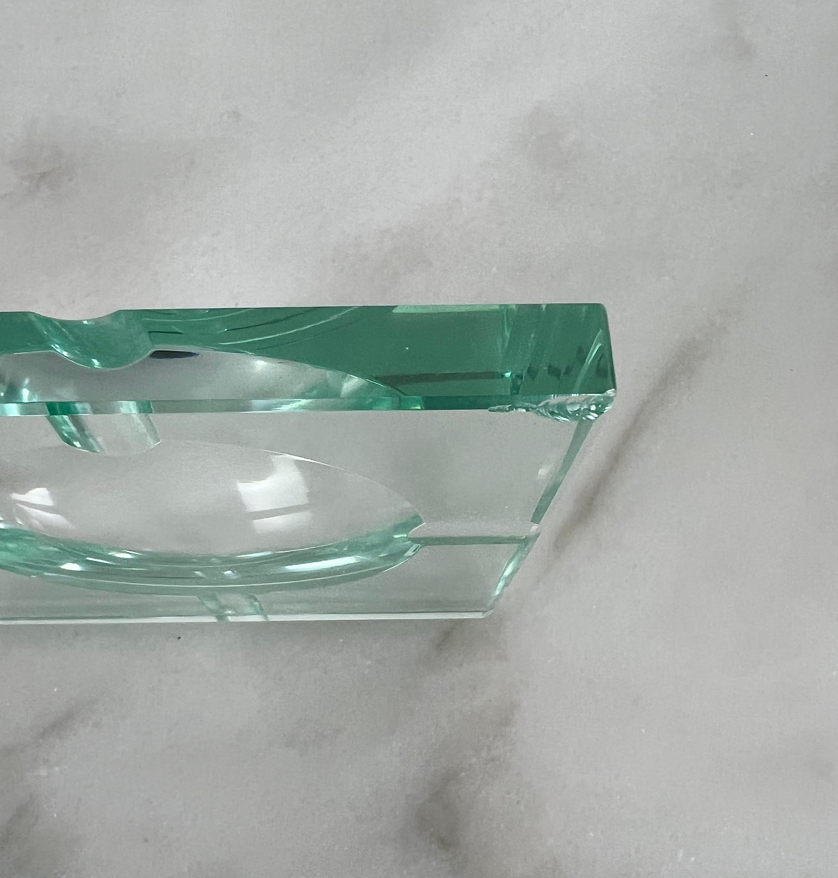 Ashtray Attributed to Fontana Arte Crystal Glass Leather Midcentury Italy, 1960s For Sale 3