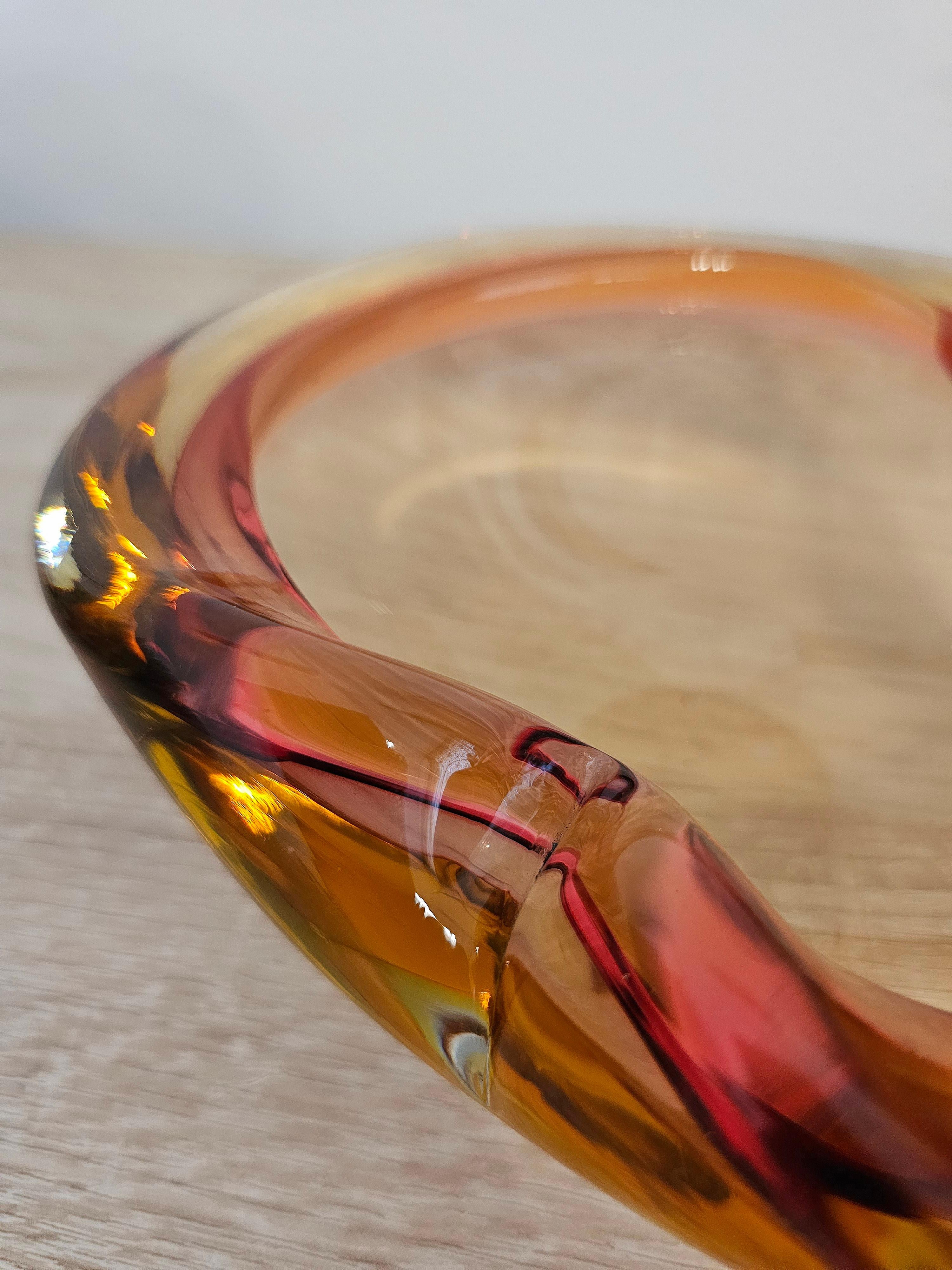 Italian Ashtray Bowl Murano Glass Sommerso Attributed to Seguso Midcentury Italy 1960s For Sale