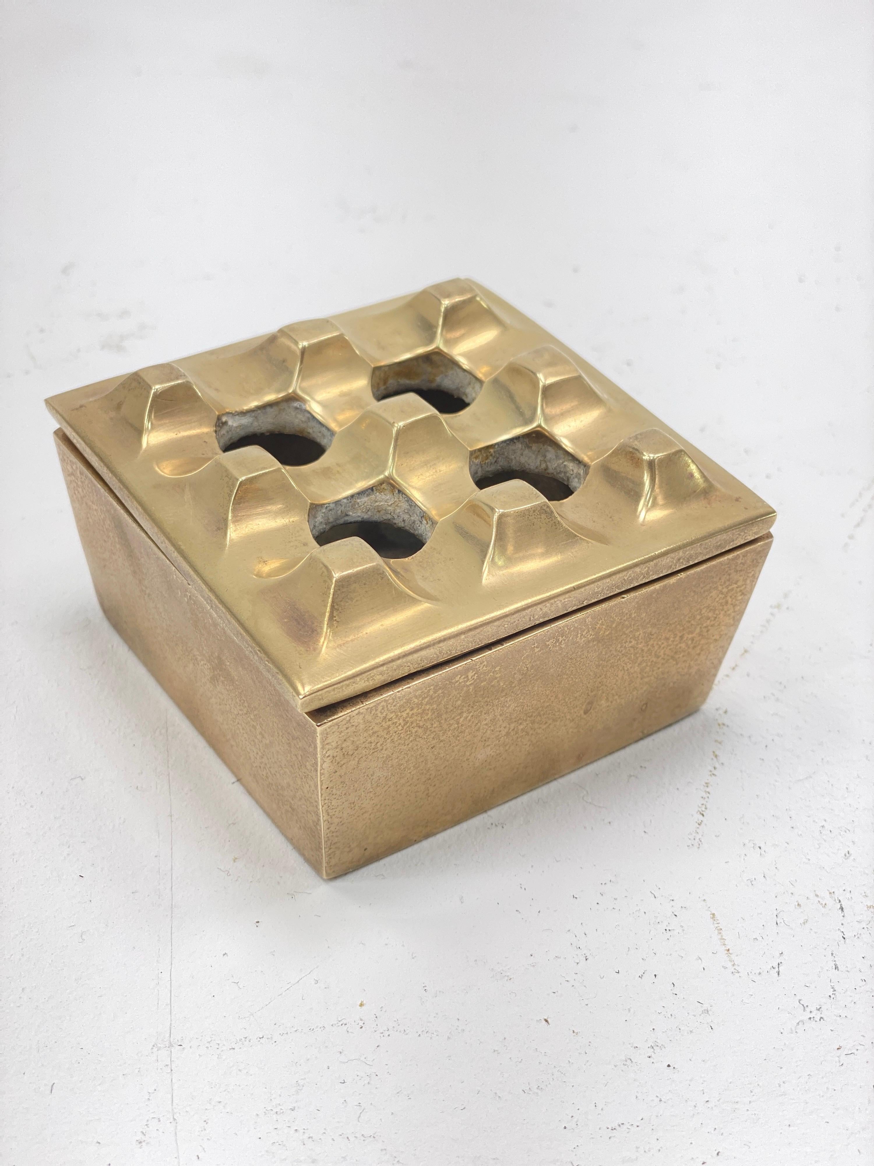 Ashtray by Beck and Yung, in Solid Brass, Sweden, 1970, with Graphic Patterns 3