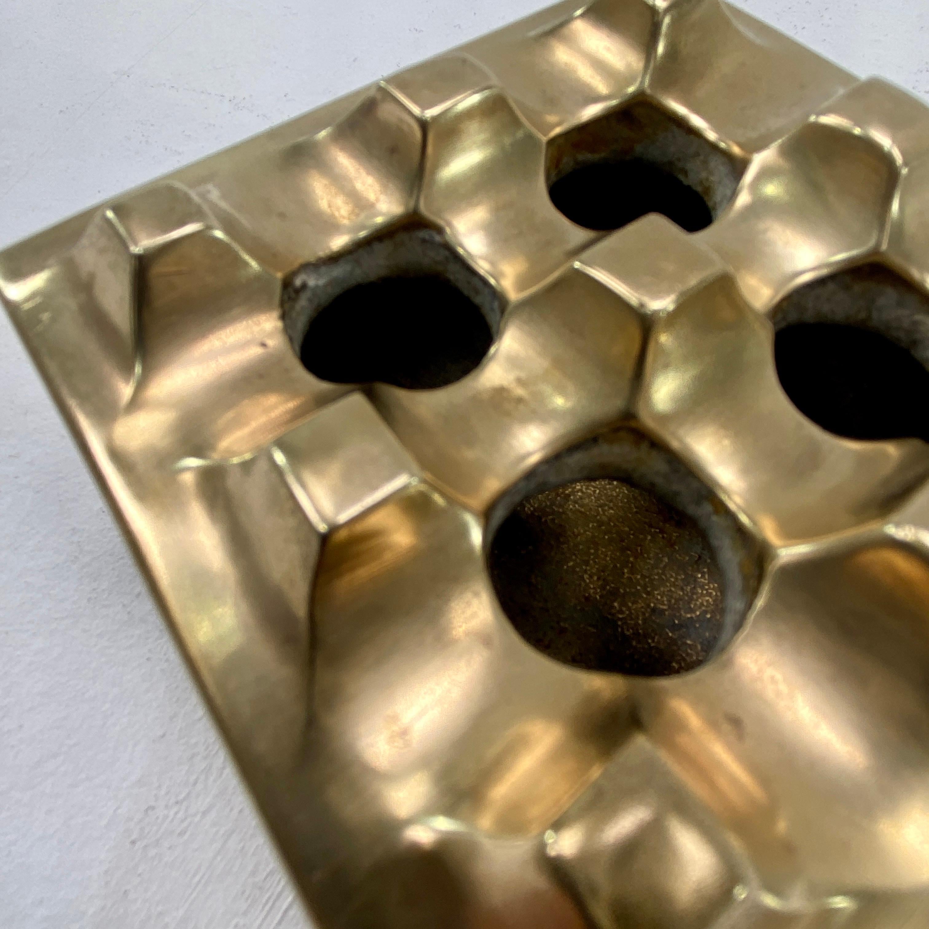 Swedish Ashtray by Beck and Yung, in Solid Brass, Sweden, 1970, with Graphic Patterns