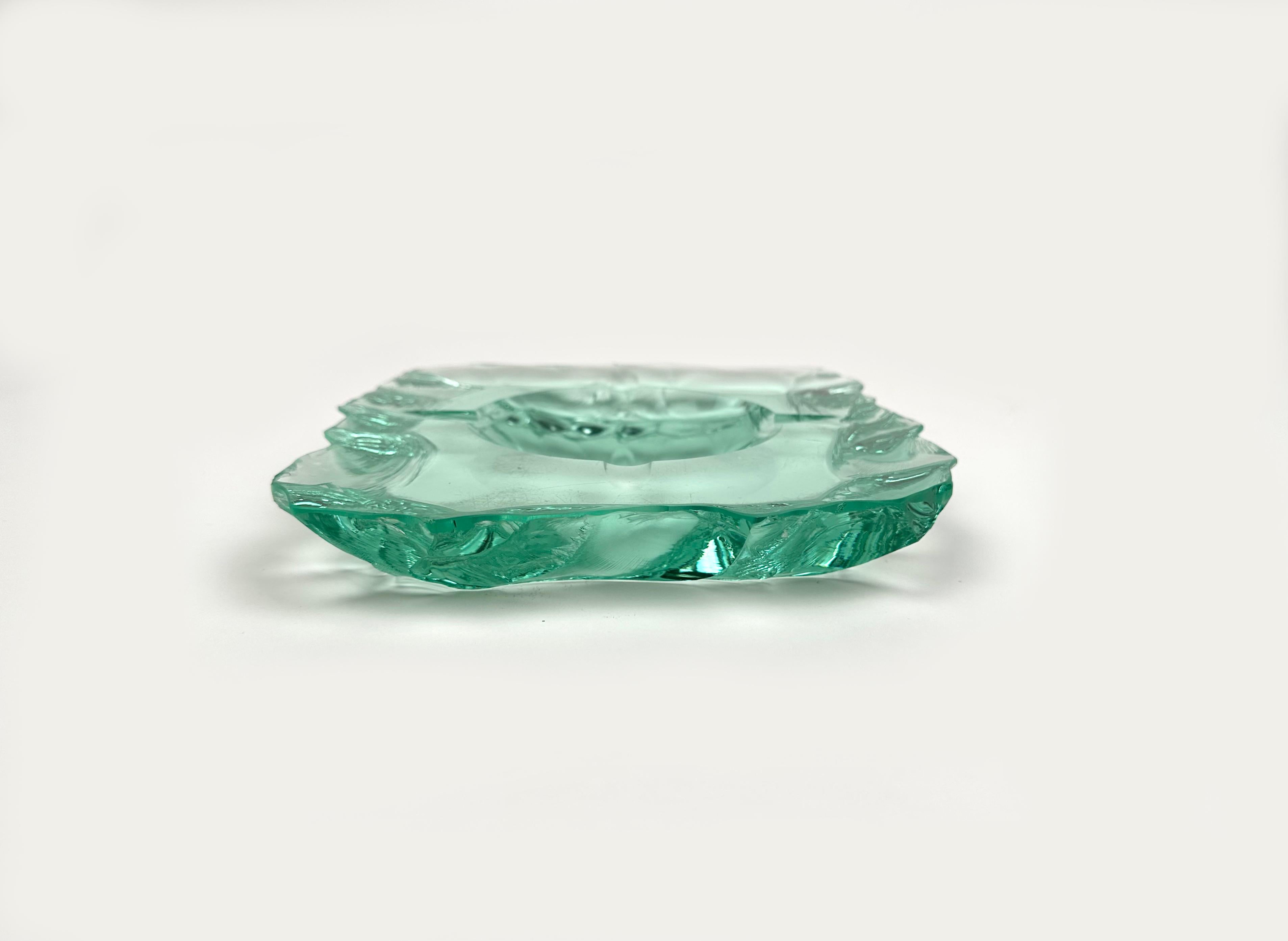 Italian Ashtray Emerald Green Glass by Pietro Chiesa Fon Fontana Arte, Italy, 1970s