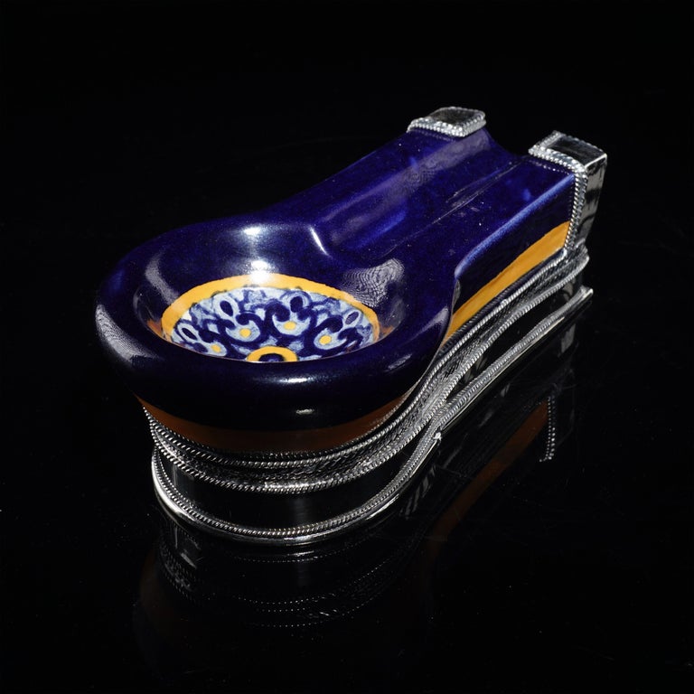 Ashtray for Cigars, Ceramic and White Metal 'Alpaca' at 1stdibs