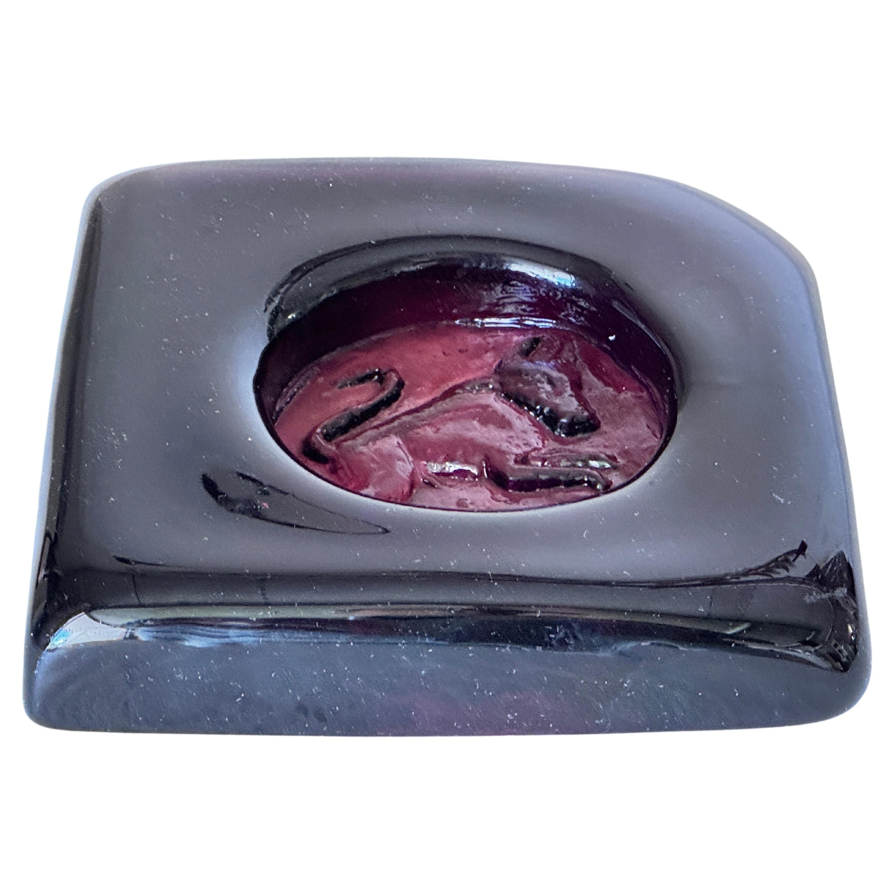 Ashtray in Glass with a Purple light color Square Shape France, circa 1970 For Sale