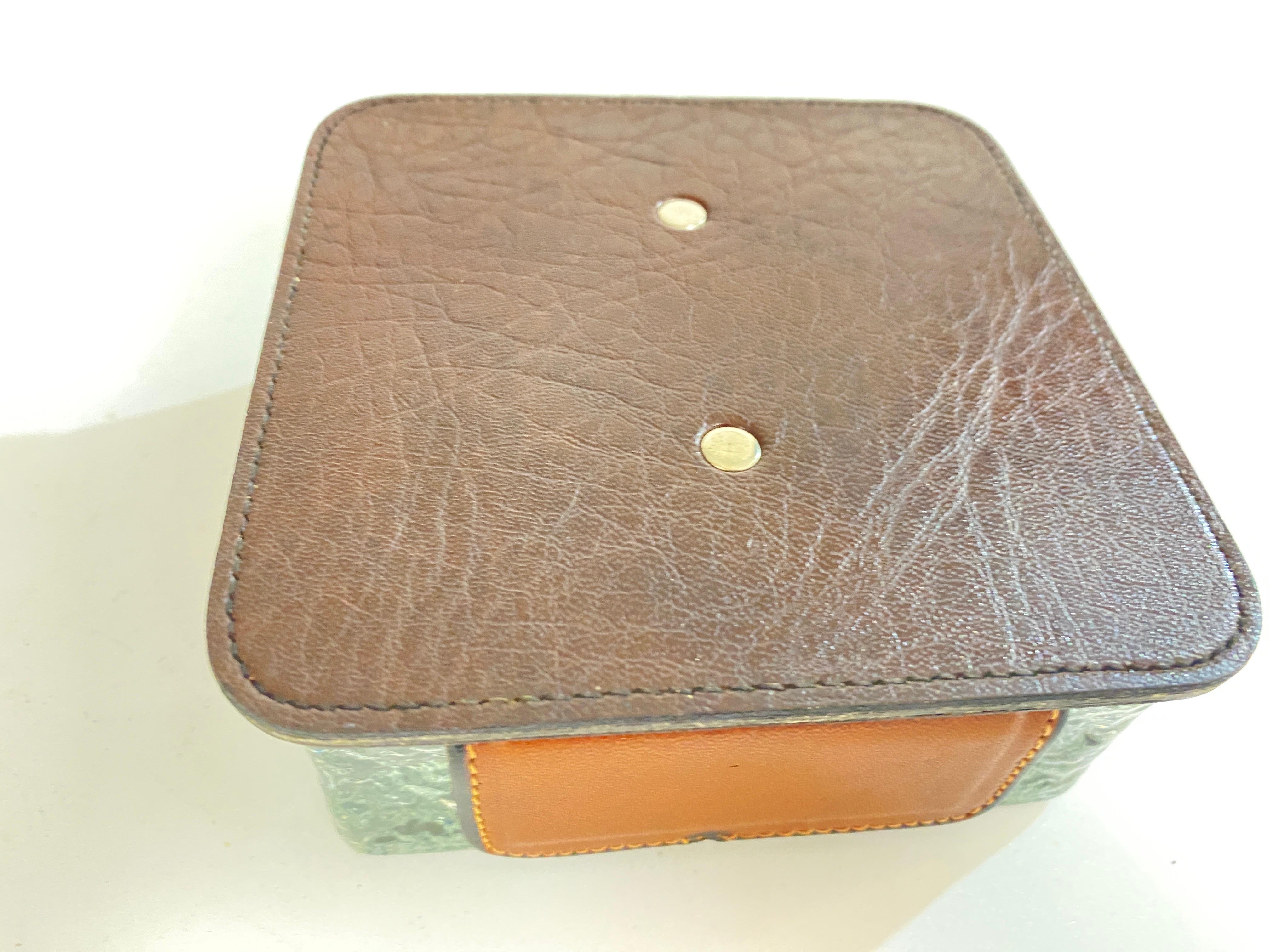 Mid-Century Modern Ashtray in Glass with a Stitched Leather Cover, Brown Color, France 1970 For Sale