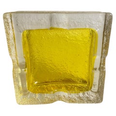 Ashtray in Glass with a yellow light color Square Shape France, circa 1970