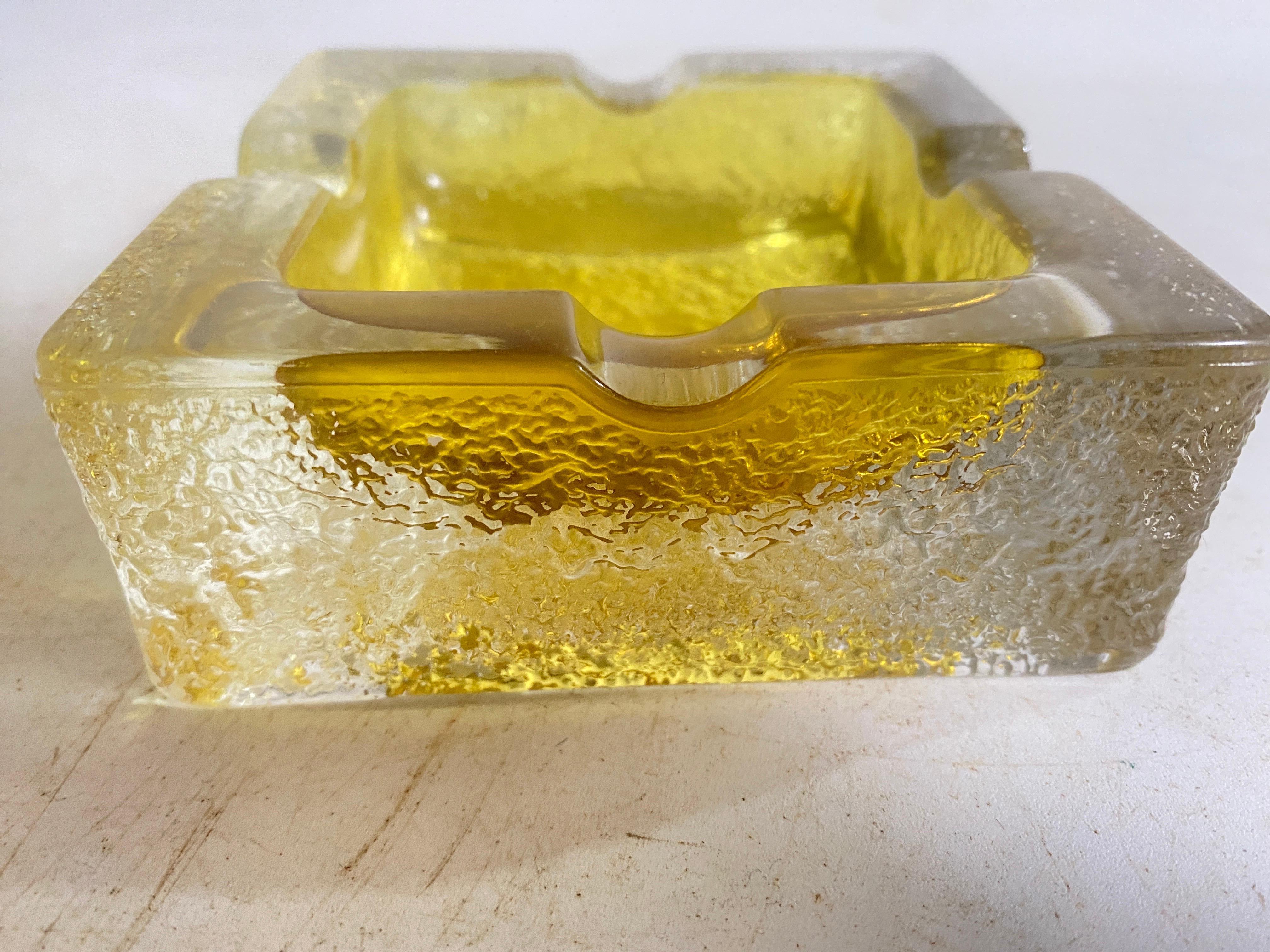 Late 20th Century Ashtray in Glass with a yellow light color Square Shape France, circa 1970 For Sale