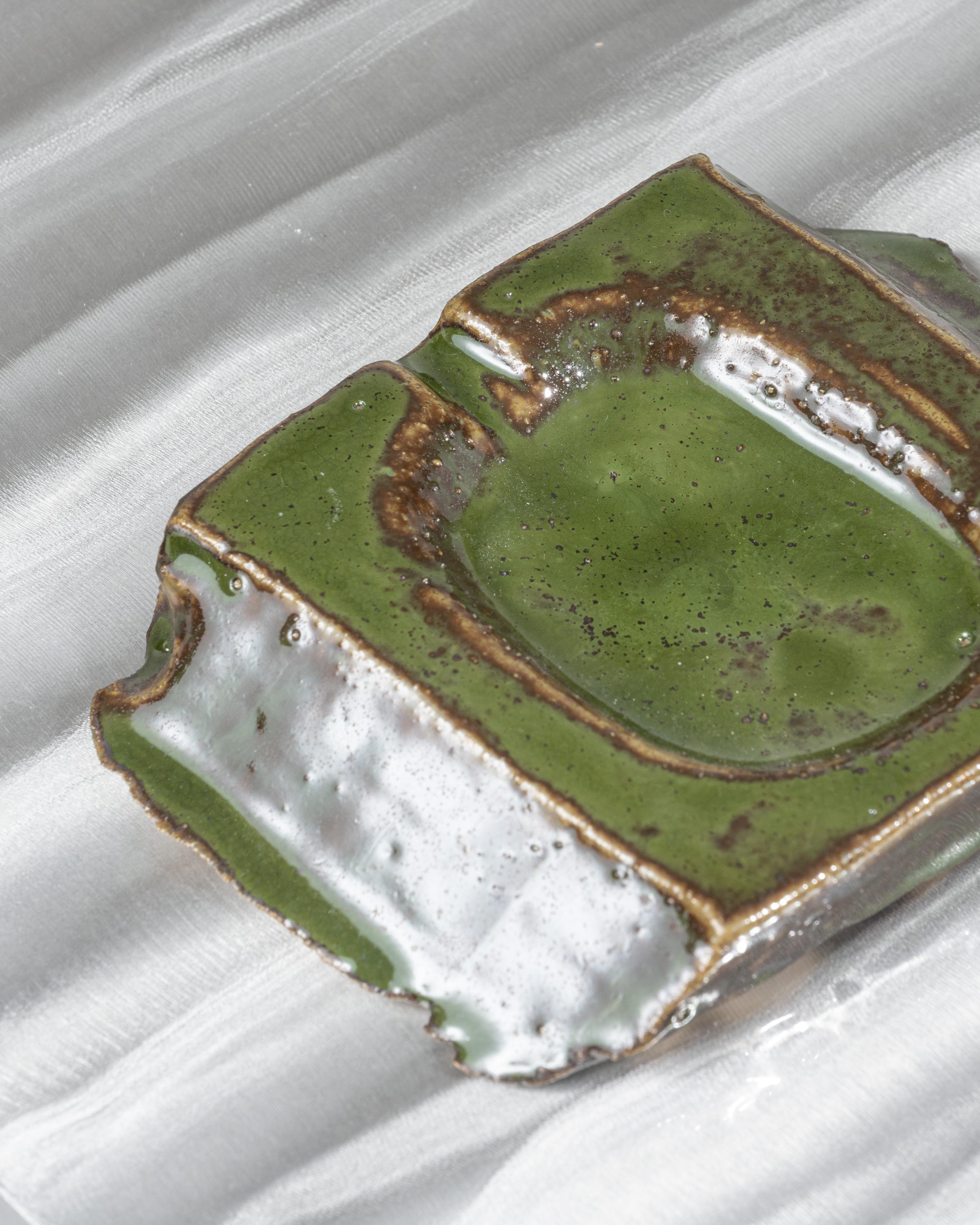 Contemporary Ashtray in green glazed stoneware For Sale