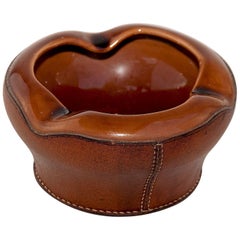 Used Ashtray in Leather and Ceramic by Longchamp Paris