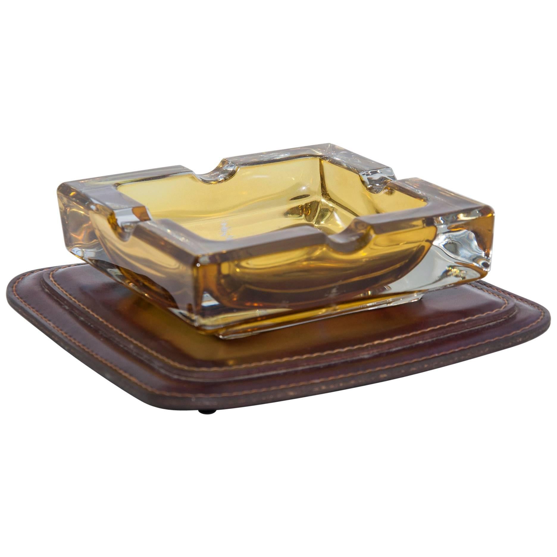 Ashtray in Leather and Crystal