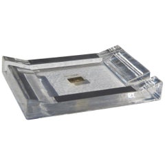Ashtray in Printed Crystal Cini Boeri 1970 Italian Design Silver Rectangular