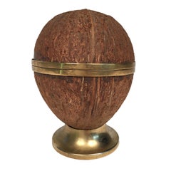 Ashtray in Real Coconut and Brass, Mid-Century Modern