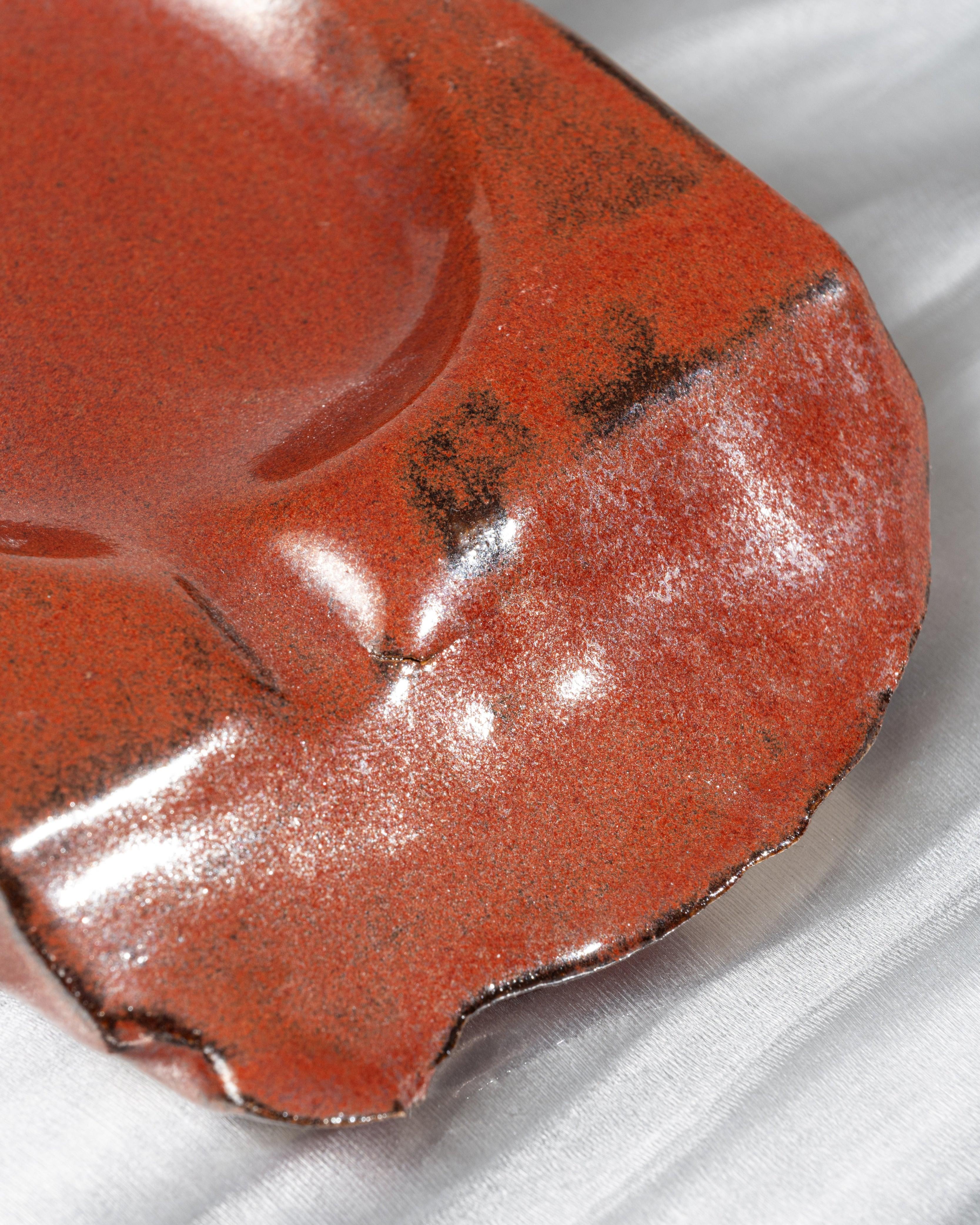 Contemporary Ashtray in red glazed stoneware For Sale