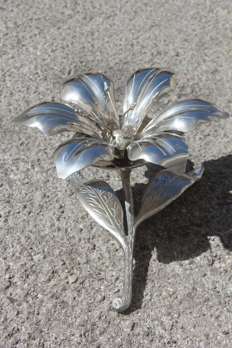 Ashtray Metal Table Carved Flower Petals Move Signed , 1960, Midcentury In Good Condition For Sale In Palermo, Sicily