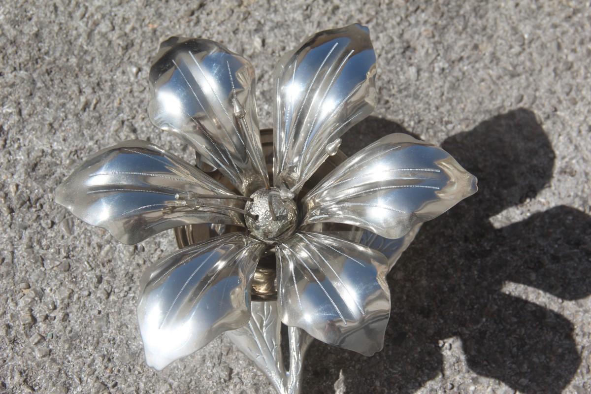 Mid-20th Century Ashtray Metal Table Carved Flower Petals Move Signed , 1960, Midcentury For Sale