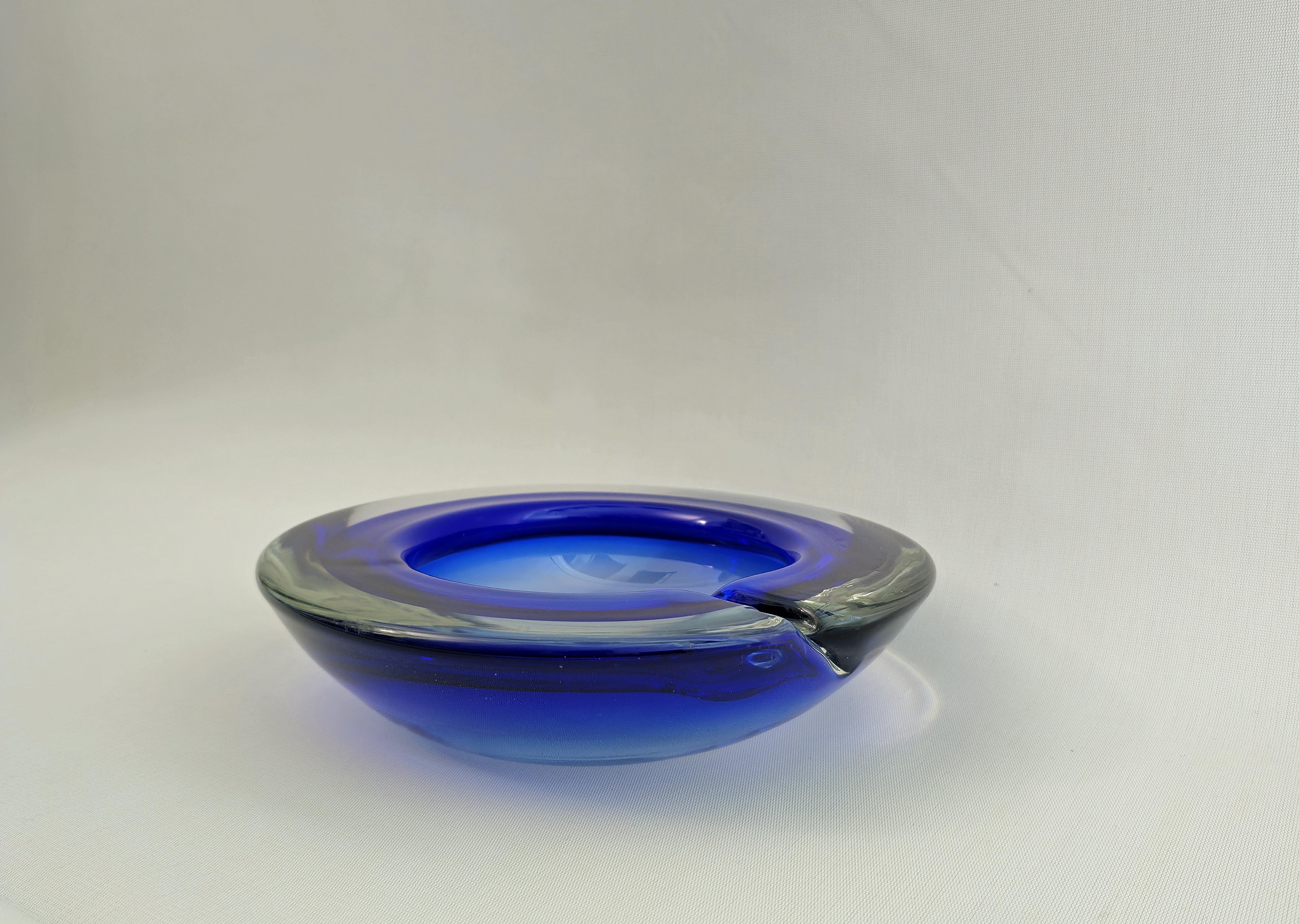 Mid-Century Modern Ashtray Murano Glass Blue Transparent Midcentury Modern Italian Design 1960s For Sale