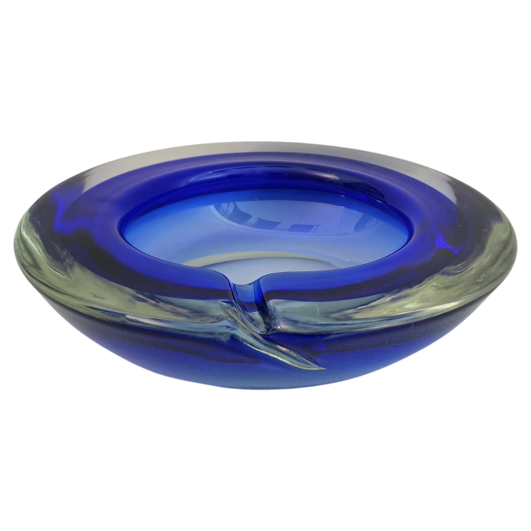 Ashtray Murano Glass Blue Transparent Midcentury Modern Italian Design 1960s