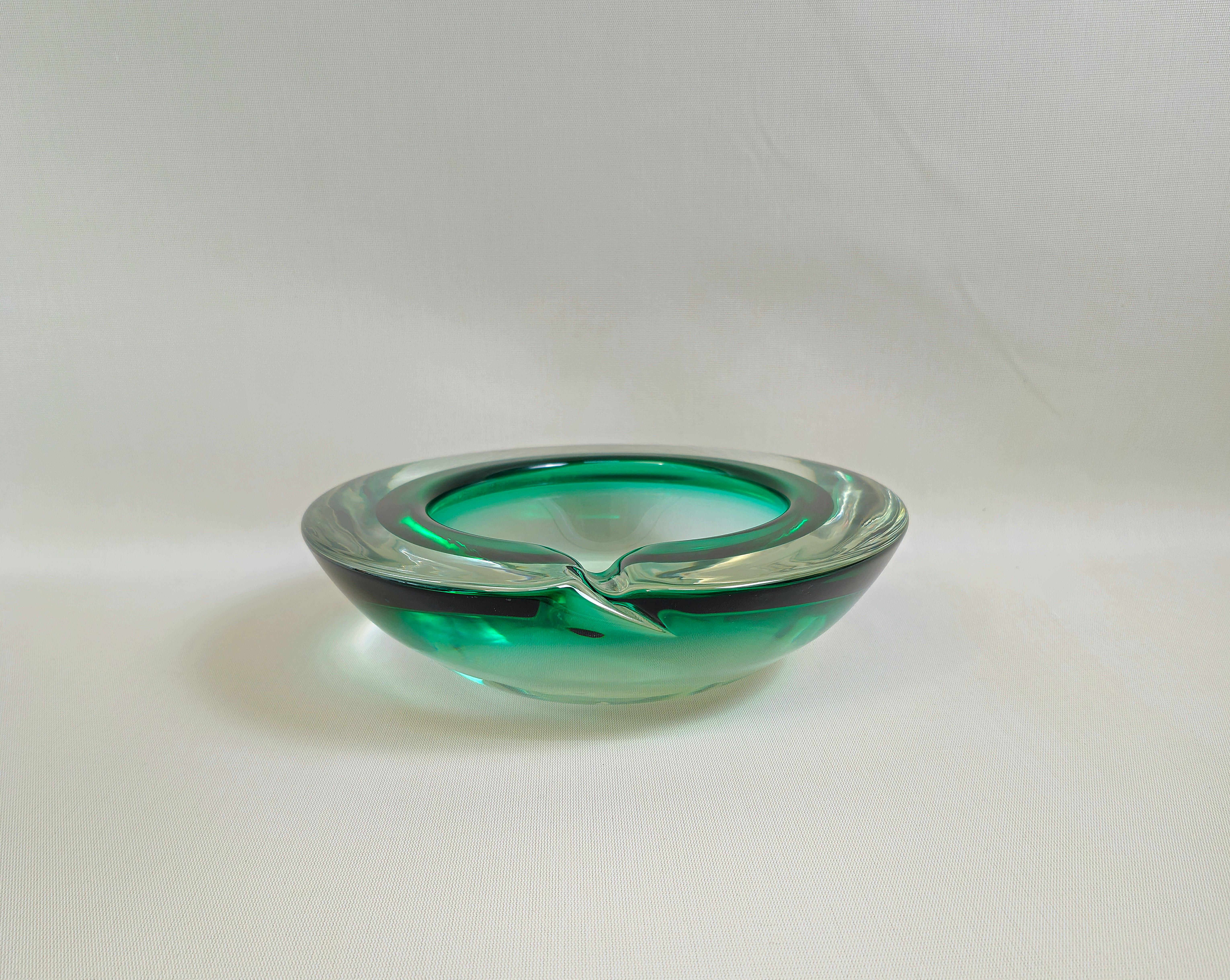 20th Century Ashtray Murano Glass Green Transparent  Midcentury Modern Italian Design 1960s For Sale
