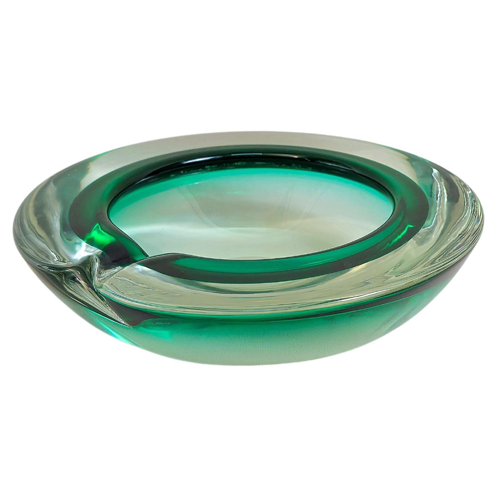 Ashtray Murano Glass Green Transparent  Midcentury Modern Italian Design 1960s