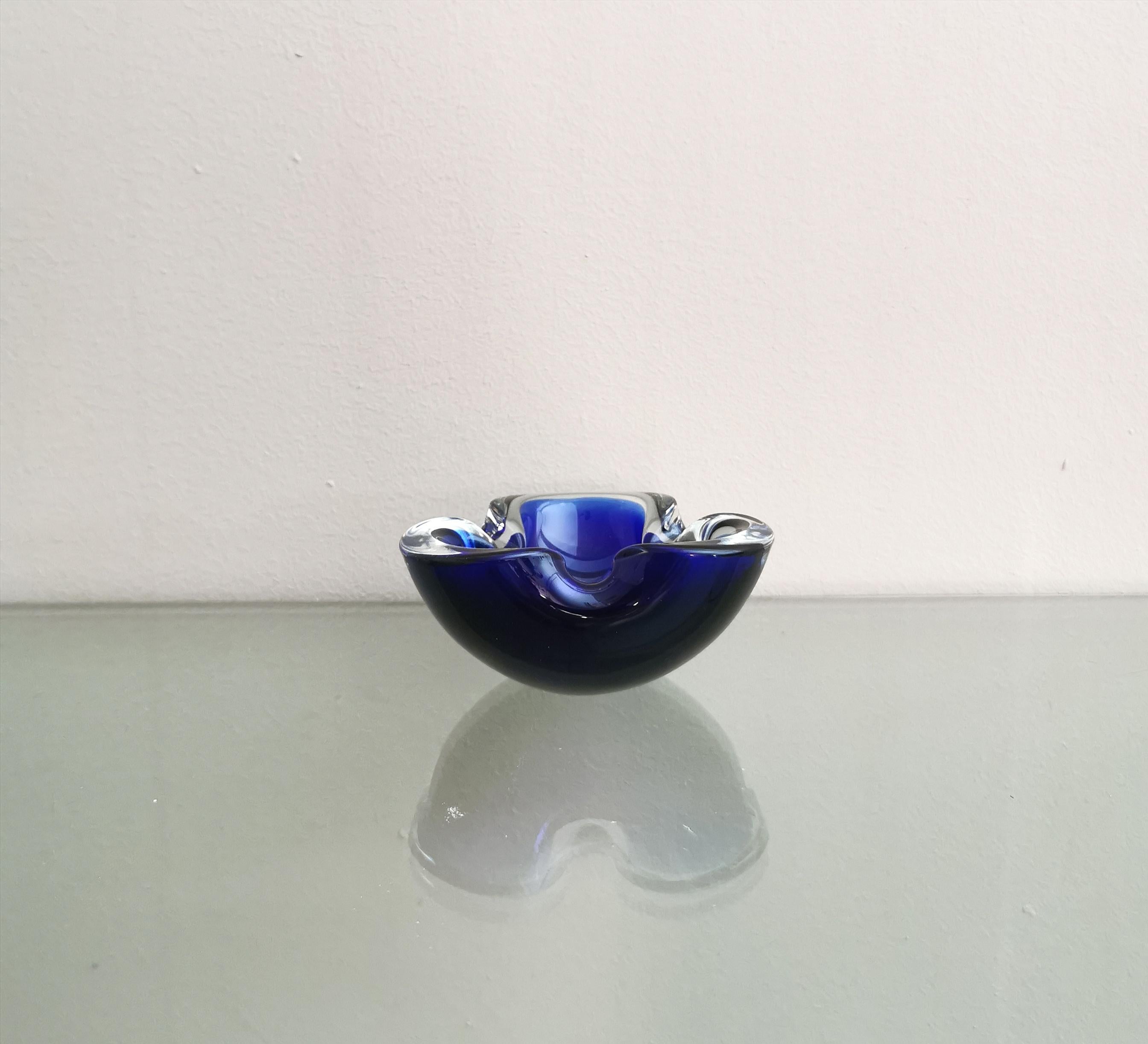 Ashtray Murano Glass Sommerso Blue Flavio Poli Midcentury Italian Design 1970s 2