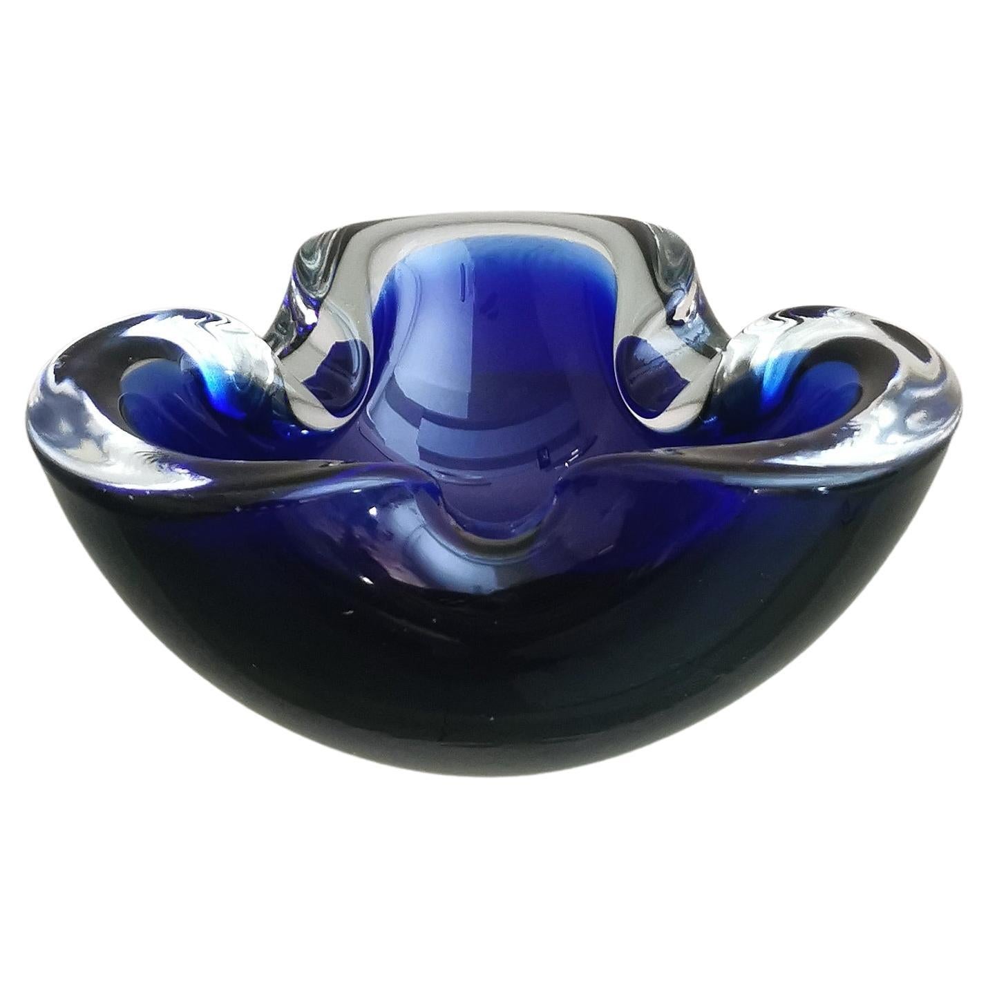 Ashtray Murano Glass Sommerso Blue Flavio Poli Midcentury Italian Design 1970s