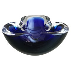 Ashtray Murano Glass Sommerso Blue Flavio Poli Midcentury Italian Design 1970s