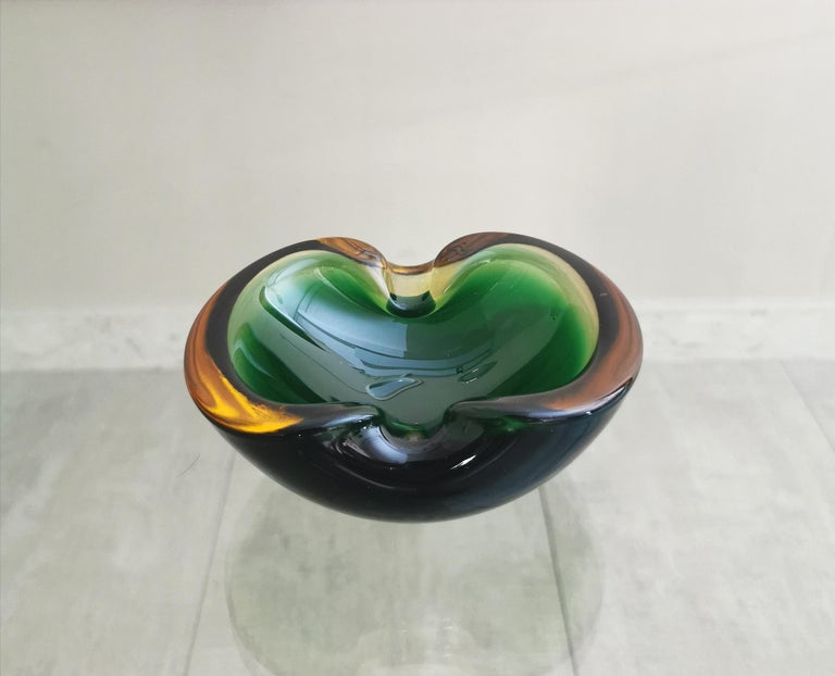 Mid-Century Modern Ashtray Murano Glass Sommerso Green Flavio Poli Midcentury Italian Design, 1970s For Sale
