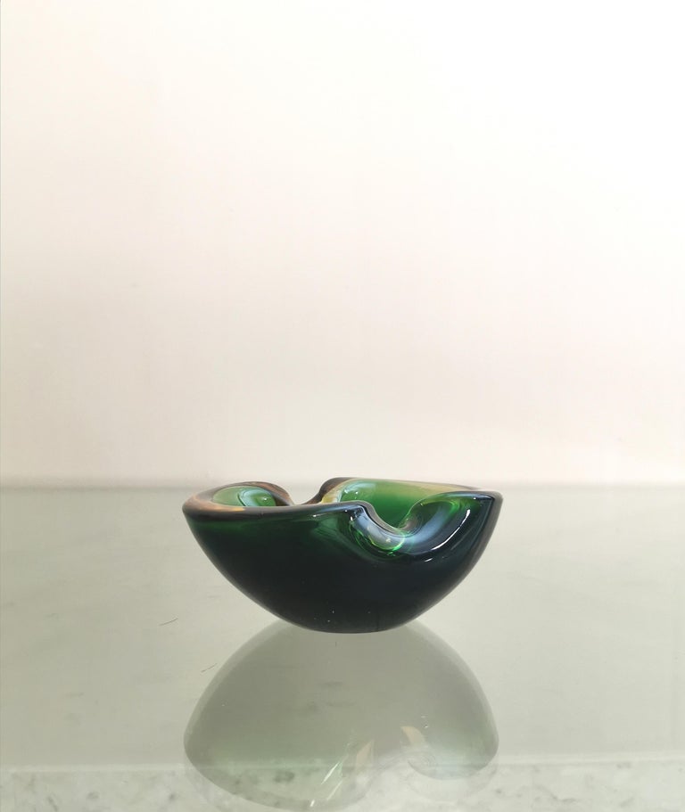 Ashtray Murano Glass Sommerso Green Flavio Poli Midcentury Italian Design, 1970s For Sale 1