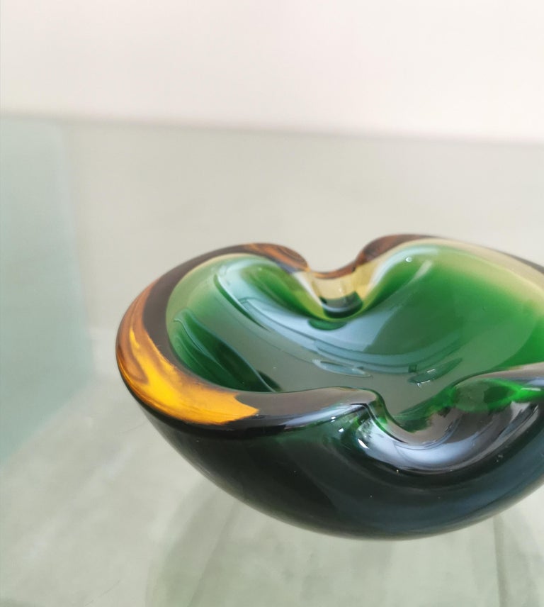 Ashtray Murano Glass Sommerso Green Flavio Poli Midcentury Italian Design, 1970s For Sale 2
