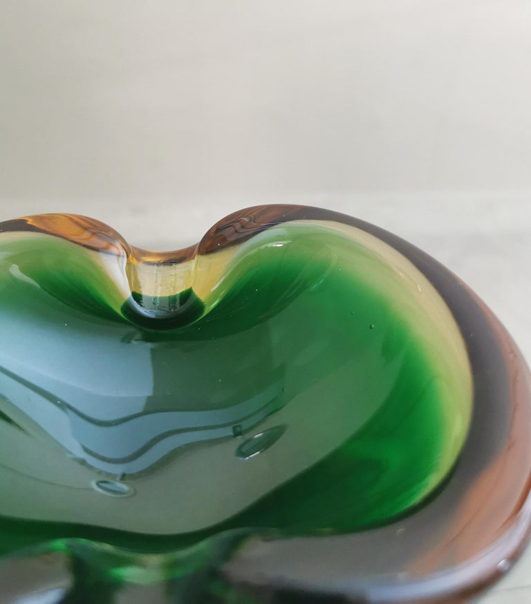 Ashtray Murano Glass Sommerso Green Flavio Poli Midcentury Italian Design, 1970s For Sale 3