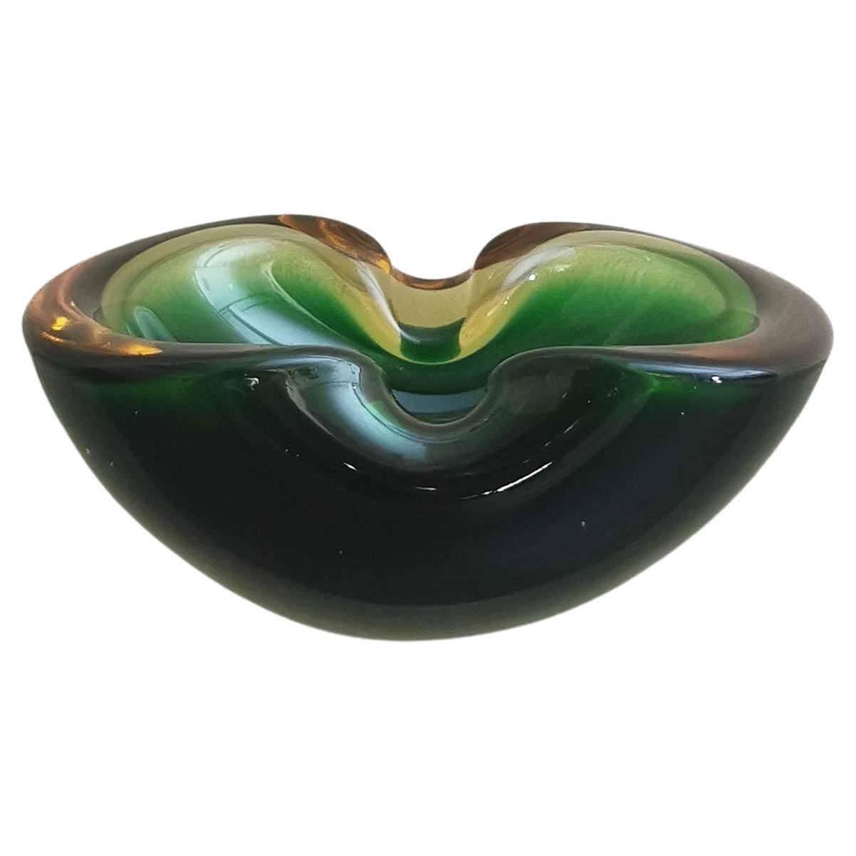 Flavio Poli "Sommerso" Amber Blue Murano Glass Italian Ashtray or Bowl