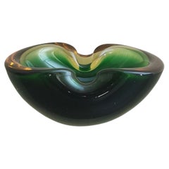 Ashtray Murano Glass Sommerso Green Flavio Poli Midcentury Italian Design, 1970s