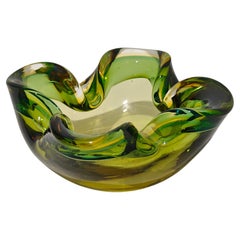 Ashtray Murano Glass Sommerso Green Yellow Flavio Poli Italy 60s Mid-Century