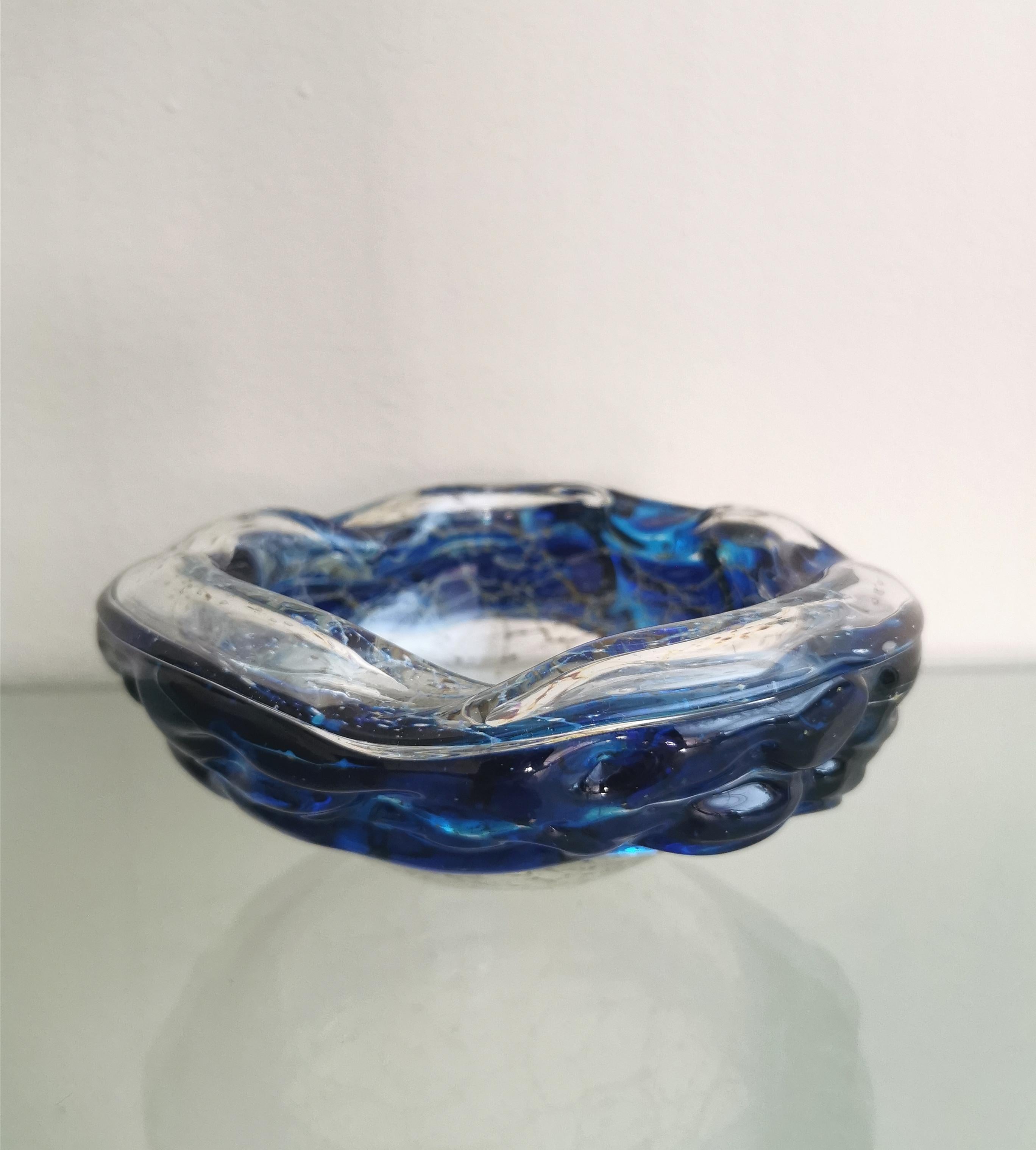  Ashtray Murano Glass Sommerso Ashtray Vide-Poche Blue Midcentury Italy 1970s For Sale 2