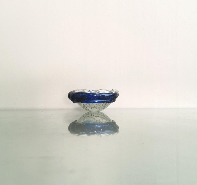 Mid-Century Modern  Ashtray Murano Glass Sommerso Pocket Emptier Blue Midcentury Italy 1970s For Sale