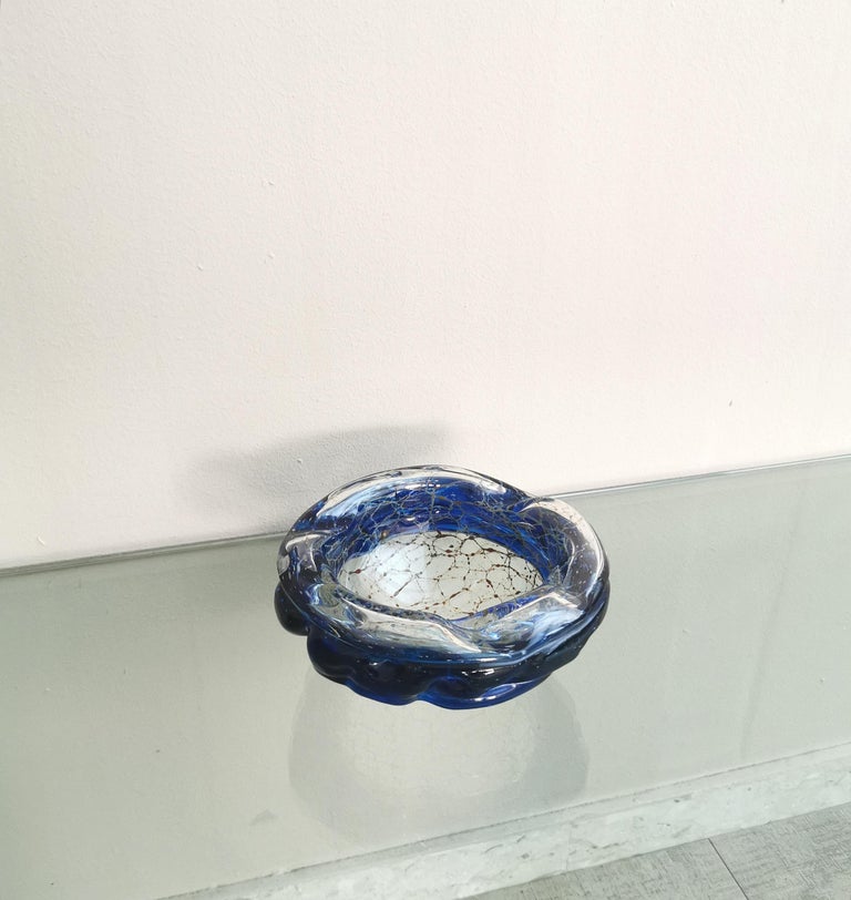 20th Century  Ashtray Murano Glass Sommerso Pocket Emptier Blue Midcentury Italy 1970s For Sale
