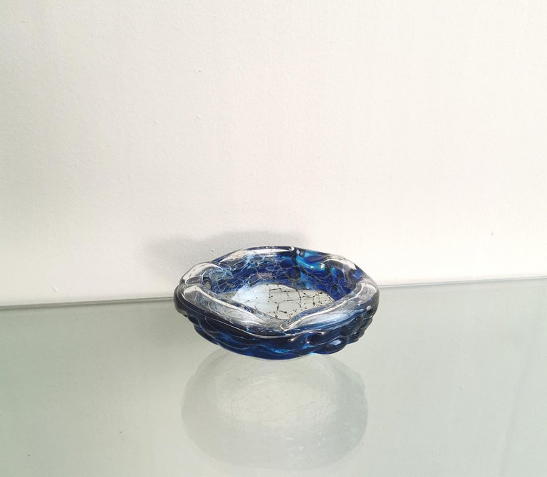  Ashtray Murano Glass Sommerso Pocket Emptier Blue Midcentury Italy 1970s For Sale 2