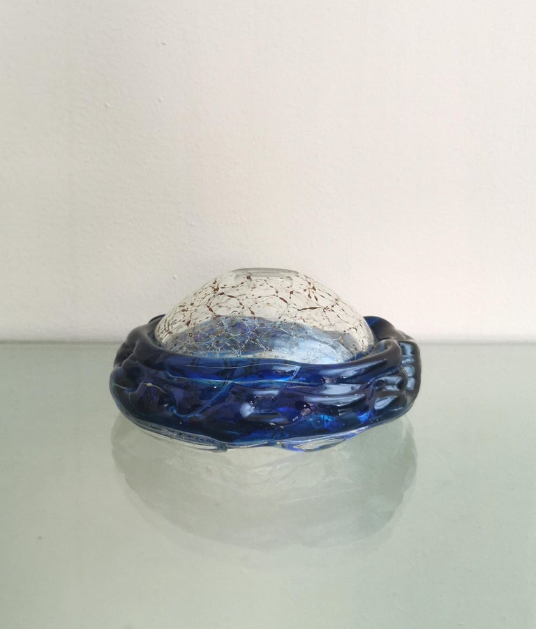  Ashtray Murano Glass Sommerso Pocket Emptier Blue Midcentury Italy 1970s For Sale 3