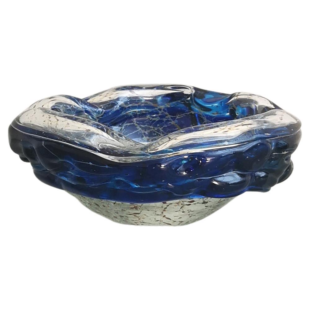 Ashtray Murano Glass Sommerso Pocket Emptier Blue Midcentury Italy 1970s